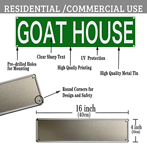 Huer Goat House Metal Tin Signs Funny Wall Decor for Home/Bedroom/Man Cave/Bar/Pub 16x4 Inch, Green