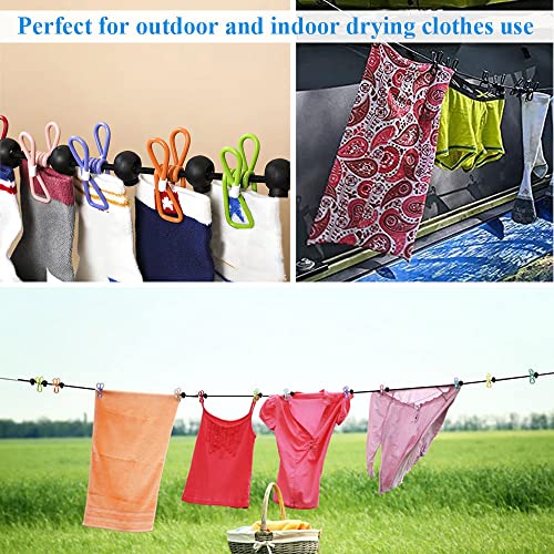 Elastic Portable Travel Clothesline, with 12 Clothes Pins, Camping Rental Accessories Chip Clips for Outdoor Indoor