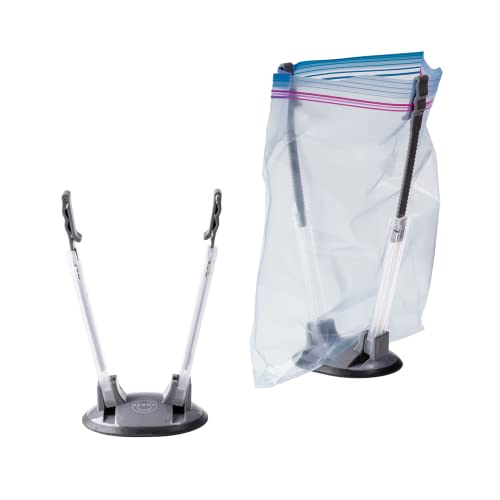 PPP (2 Pack) Baggy Rack Holder for Food Prep Bag | Meal Planning | Ziploc Bag Holder | Adjustable Freezer Bag Holder Stand | Hands Free Baggie Holder | Non-Slip Rubber Base (Grey)