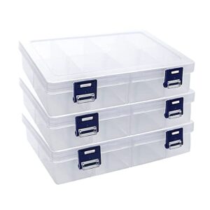 3pcs large transparent plastic storage box with adjustable dividers 8 grids clear rectangular organizer container for jewelry beads earring fishing hook small accessories