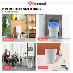 Wastenial 2pcs Plastic Round 1-Gallon Small Trash Can | Garbage Can Small, Wastebasket for Bathroom, Bedroom, Kitchen, Home Office, and Kids Room, Garbage Container Bin | Matte White Trash Bin