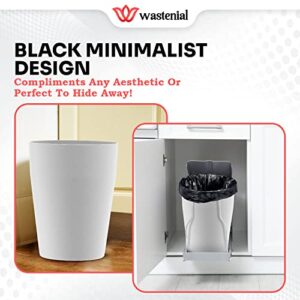 Wastenial 2pcs Plastic Round 1-Gallon Small Trash Can | Garbage Can Small, Wastebasket for Bathroom, Bedroom, Kitchen, Home Office, and Kids Room, Garbage Container Bin | Matte White Trash Bin