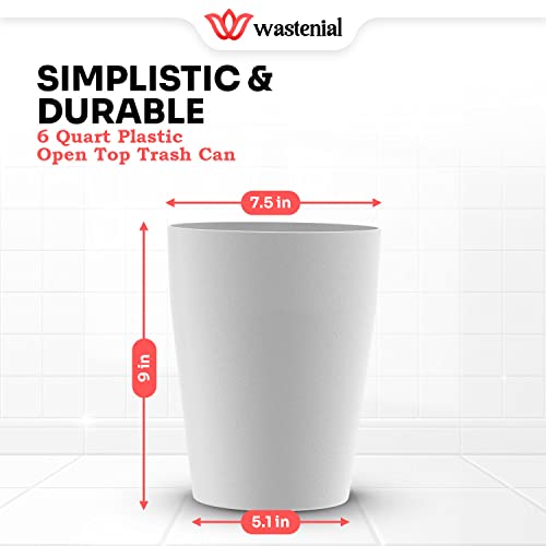 Wastenial 2pcs Plastic Round 1-Gallon Small Trash Can | Garbage Can Small, Wastebasket for Bathroom, Bedroom, Kitchen, Home Office, and Kids Room, Garbage Container Bin | Matte White Trash Bin