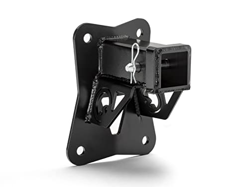 SuperATV Black Rear Receiver Hitch for 2022+ Polaris RZR Pro R/Pro R 4 - Fits Standard 2" Attachments | 3/16" Heavy-Duty Steel | Cotter & Hinge Pins | Access Hole to Change Rear Differential Oil