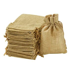 50pcs burlap bags with drawstring natural linen bag gift bag small jute bag for festivals, gift bags candy bags, diy craft, present, art, party favors, snacks, jewelry and anniversaries (50pcs) (4*6 inch, brown)