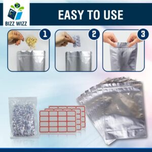 100pcs Mylar Bags for food storage with 300cc oxygen absorbers & Labels- 9.5 Mil Thick variety pack of 10"x14", 6"x9", 4"x6" reusable zip lock bags