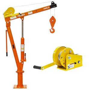 prowinch hydraulic foldable davit crane with winch - with 2000 lbs load capacity - 360 degree swivel - professional grade lifting hand winch with automatic brake - durable and versatile