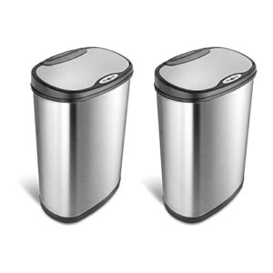 ninestars 13.2 gal rectangular stainless steel automatic soft close motion sensor trash can with manual mode, ring liner, and non-skid base (2 pack)