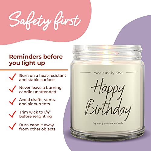 1OAK Happy Birthday Candle - Birthday Cake Candle - Birthday Candles for Women - Happy Birthday Gifts for Women - Happy Birthday Candles Gifts for Women - Bday Gift for Women - Clear Glass Jar 9oz