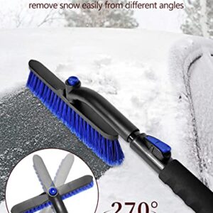 auccutro 44'' Snow Brush Ice Scraper for Car Windshield, Extendable Snow Removal Tool Car Brush with Comfortable Foam Grip and Sturdy Aluminum Handle for Car, Truck, SUV