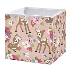 seamless pattern cute vintage fawn open home storage bins large capacity toys gifts storage organizer cube closet baskets laundry hamper 11.02x11.02x11.02 in
