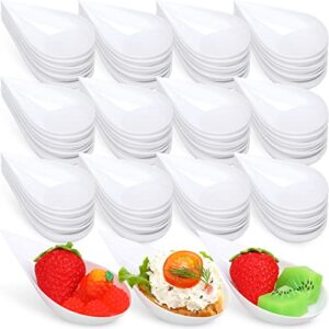 300 pcs 4 inch tear drop mini appetizer plates plastic spoons catering supplies small mini spoons tasting spoons appetizer dishes mini dessert bowls dessert spoons disposable spoons for party (white)