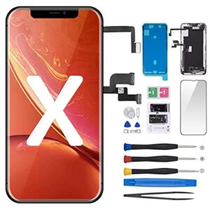 for iphone x 10 screen replacement 5.8" with ear speaker and proximity sensor, lcd display digitizer 3d touch full assembly with front earpiece repair kit hd glass, fix tools for a1865, a1901, a1902