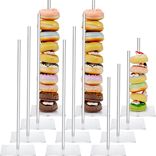 12 Pack Acrylic Donut Stands Clear Donut Holder 15.4 Inch and 10 Inch Donuts Display Stand Removable Donut Tower Stand Bagels Wall Display Stand Holder for Birthday, Wedding, Baby Shower Party