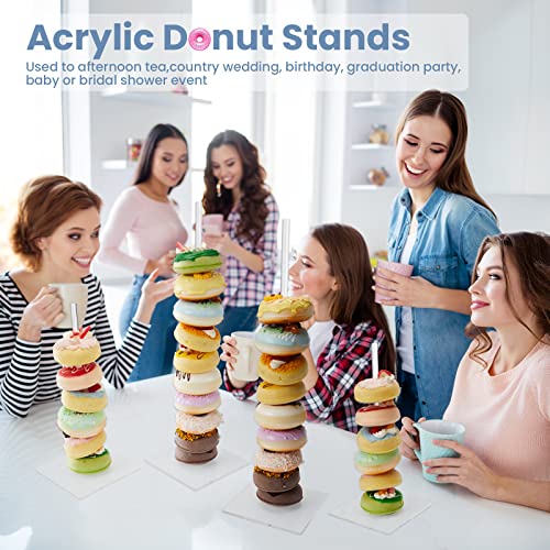 12 Pack Acrylic Donut Stands Clear Donut Holder 15.4 Inch and 10 Inch Donuts Display Stand Removable Donut Tower Stand Bagels Wall Display Stand Holder for Birthday, Wedding, Baby Shower Party