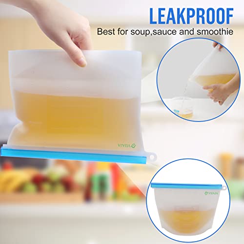 Reusable Silicone Food Storage Bags, Leakproof, Airtight, Zipper Freezer Bags for Food. Fruit, Veggie, Sandwich, Snack Storage Bags. Travel Picnic Lunch (3L+3M)