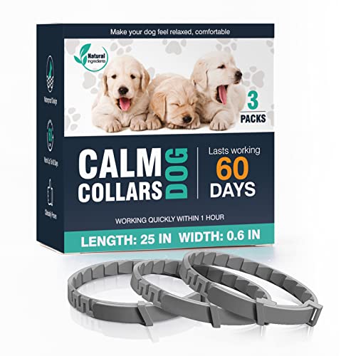 3 Packs Calming Collar for Dogs, Anxiety Relief Pheromone Calming Collars Up to 60 Days Efficient Relieve Stress&Relax for Small Medium Large Dog Comfortable Collar Breakaway Design Gray 25 Inches