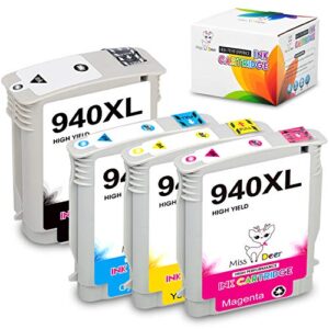 miss deer 940xl compatible ink cartridges combo pack replacement for hp 940 xl work for hp officejet pro 8500a 8000 8500 machine a910a a809a a811a a909a a910n (1black 1cyan 1yellow 1magenta) 4 pack
