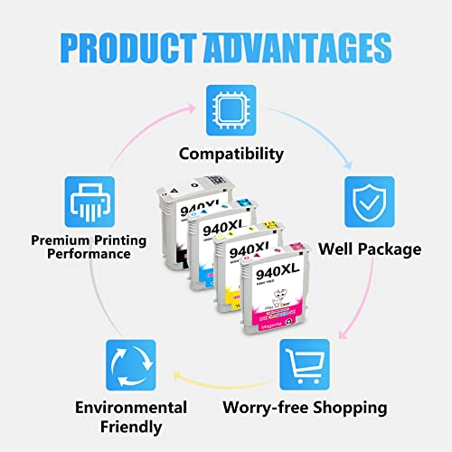 Miss Deer 940XL Compatible Ink Cartridges Combo Pack Replacement for HP 940 XL Work for HP Officejet Pro 8500A 8000 8500 Machine A910a A809a A811a A909a A910n (1Black 1Cyan 1Yellow 1Magenta) 4 Pack