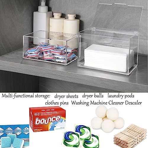 rejomiik Acrylic Dryer Sheet Holder Clear Dryer Sheet Dispenser Container Box with Lid and Anti Scratch Film for Laundry Room Fabric Softener Sheets Storage Organization, Transparent