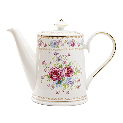 Gracie China by Coastline Imports Floral Bouquet Porcelain Teapot 34-Ounce, White Pink (1024-1)