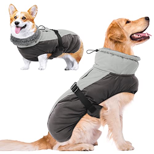 MORVIGIVE Warm Dog Winter Coat, Turtleneck Dog Jacket Coat Thick Fleece Lined Dog Snowsuit with Buckle, Reflective Waterproof Dog Cold Weather Coats for Small Medium Large Dogs