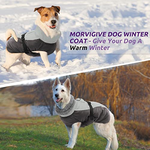 MORVIGIVE Warm Dog Winter Coat, Turtleneck Dog Jacket Coat Thick Fleece Lined Dog Snowsuit with Buckle, Reflective Waterproof Dog Cold Weather Coats for Small Medium Large Dogs