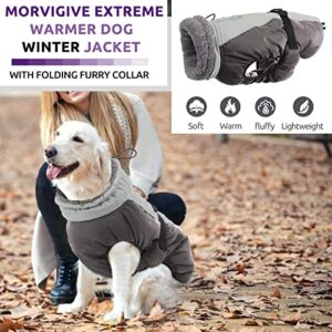 MORVIGIVE Warm Dog Winter Coat, Turtleneck Dog Jacket Coat Thick Fleece Lined Dog Snowsuit with Buckle, Reflective Waterproof Dog Cold Weather Coats for Small Medium Large Dogs