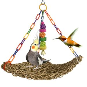 MUYG Bird Swing Toys, Birds Edible Seagrass Swing Hammock Mat Parrot Lounger with Toys Handmade Woven Hanging Hammock for Lovebird Cockatiel Canary Parakeets Finch Budgie(2 Pcs)