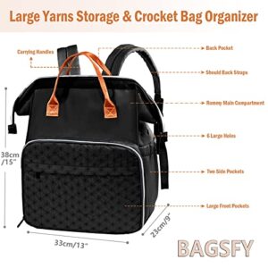 BAGSFY Knitting Bag Backpack, Large Yarn Bag for Crocheting, Crochet Bag Organizer, Yarn Storage Travel Bag, Crochet Bags and Totes, Knitting Tote Bag for Knitting Accessories and Projects（Black）