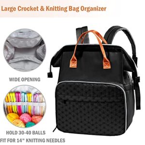 BAGSFY Knitting Bag Backpack, Large Yarn Bag for Crocheting, Crochet Bag Organizer, Yarn Storage Travel Bag, Crochet Bags and Totes, Knitting Tote Bag for Knitting Accessories and Projects（Black）