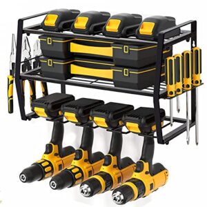 3 layers power tool organizer, garage tool organizers and storage, drill holder wall mount, heavy duty metal tool shelf, utility storage rack for cordless drill, suitable for workshop and warehouse