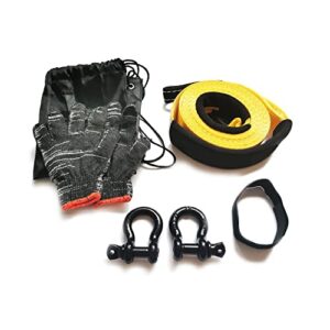 tow straps recovery kit 2" x 16ft heavy duty，20000lbs break strength use for emergency towing rope, tree saver, winch extension, triple reinforced loops, protective sleeves yellow