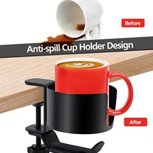 Headphone Hanger with Cup Holder, 1 Pack/2 Pack 2-in-1 Anti-Spill Cup Holder with Under Desk Headphone Hanger, 360° Rotation Headphone Holder Aluminum Headset Stand Headphone Hook (2 Pack)