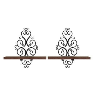 mebrudy small floating shelves set of 2 with unique victorian style, rustic wooden plant wall shelf for bedroom, living room, candle sconce.