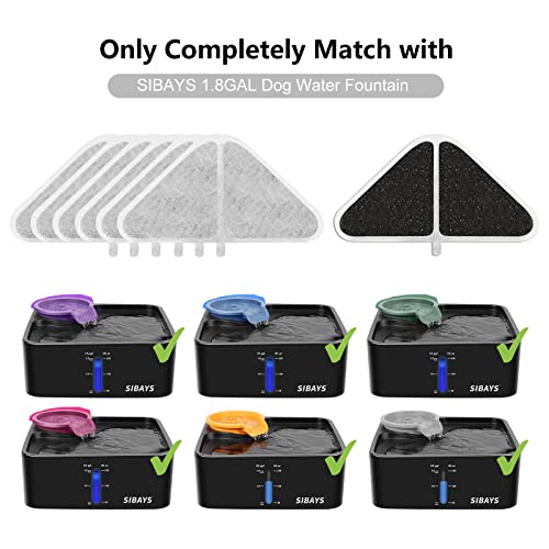 6 Pack Cat Water Fountain Filter Replacement 【Filter&Sponge&Filter Bag】 for SIBAYS 5 Layers Filtration System 230oz/7L Pet Water Fountains,Coconut Shell Activated Carbon and PP Cotton