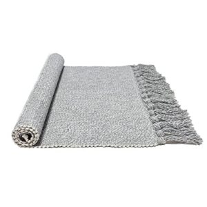 je joue boho bathroom rug 2'x3' grey，hand woven tassel solid color area rug, washable bedroom runner mat for laundry kitchen outdoor bathroom dorm entryway