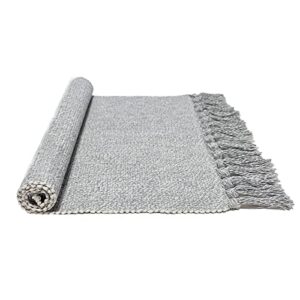 JE JOUE Boho Bathroom Rug 2'x3' Grey，Hand Woven Tassel Solid Color Area Rug, Washable Bedroom Runner mat for Laundry Kitchen Outdoor Bathroom Dorm entryway