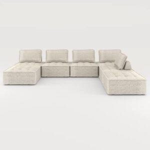 muzz modular convertible u/l sectional sofa, 7 seater sofa couch with soft oversized seat, free combination armless sectional sofa for living room, bedroom (beige, 7pcs)
