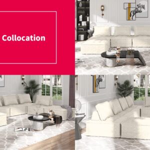 MUZZ Modular Convertible U/L Sectional Sofa, 7 Seater Sofa Couch with Soft Oversized Seat, Free Combination Armless Sectional Sofa for Living Room, Bedroom (Beige, 7PCS)