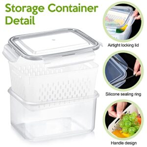 Potchen 6 Pieces Fruit Storage Containers for Fridge Produce Saver Containers with Drain Baskets Fridge Organizers with Airtight Lid Fruit Vegetable Storage Containers Organizer for Refrigerator