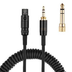 alitutumao q701 cable, replacement spring coiled audio cable cord compatible with akg k240, k240s, k240mk ii, k702, k141, k171, k181, k271, mkii, m220, pioneer hdj-2000 headphones with 6.35mm adapter