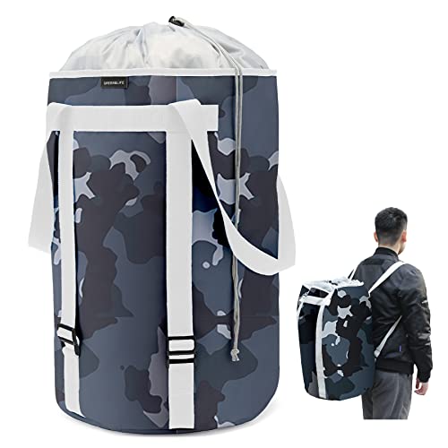 Laundry Basket Laundry Hamper Dirty Clothes Hamper Collapsible Foldable Laundry Bin Bag Backpack with Handles and Lid Large Tall Water-Proof Polyester Sturdy Durable Camouflage Blue