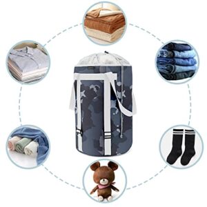 Laundry Basket Laundry Hamper Dirty Clothes Hamper Collapsible Foldable Laundry Bin Bag Backpack with Handles and Lid Large Tall Water-Proof Polyester Sturdy Durable Camouflage Blue