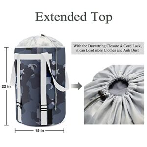 Laundry Basket Laundry Hamper Dirty Clothes Hamper Collapsible Foldable Laundry Bin Bag Backpack with Handles and Lid Large Tall Water-Proof Polyester Sturdy Durable Camouflage Blue