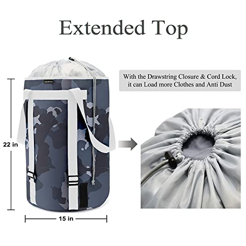 Laundry Basket Laundry Hamper Dirty Clothes Hamper Collapsible Foldable Laundry Bin Bag Backpack with Handles and Lid Large Tall Water-Proof Polyester Sturdy Durable Camouflage Blue