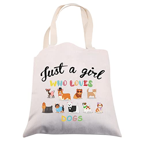 CMNIM Just a Girl Who Loves Dogs Lover Gifts Dog Canvas Tote Bag Dogs Gift for Girls Dog Reusable Shoulder Bag Handbag (just a Girl Who Loves Dogs Tote Bag)