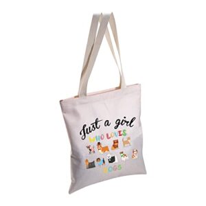 CMNIM Just a Girl Who Loves Dogs Lover Gifts Dog Canvas Tote Bag Dogs Gift for Girls Dog Reusable Shoulder Bag Handbag (just a Girl Who Loves Dogs Tote Bag)