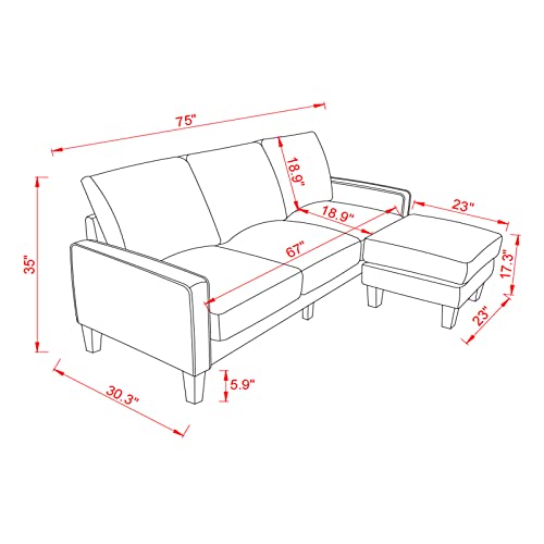 WILLIAMSPACE Convertible Sectional Sofa with Storage, Modern L Shape Sofa, Fabric Living Room Couch with Ottoman Chaise for Small Space, Beige