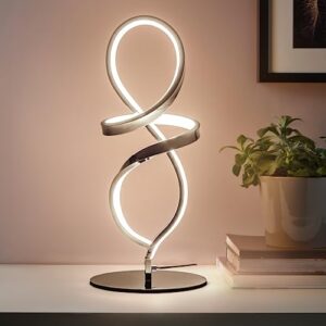 mayful modern table lamp, led spiral lamp, stepless dimmable bedside lamp, contemporary nightstand lamp, chrome desk lamp for bedroom living room home office, 12w
